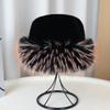 Flat Top Plush Hat with Colorful Faux Mink & Raccoon Fur - Thick & Warm for Fall/Winter