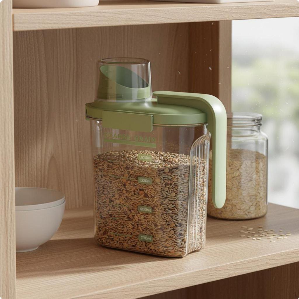 Sealed Grain Dispenser Rice Storage Bin Clear Body Airtight for Kitchen Countertop Cream