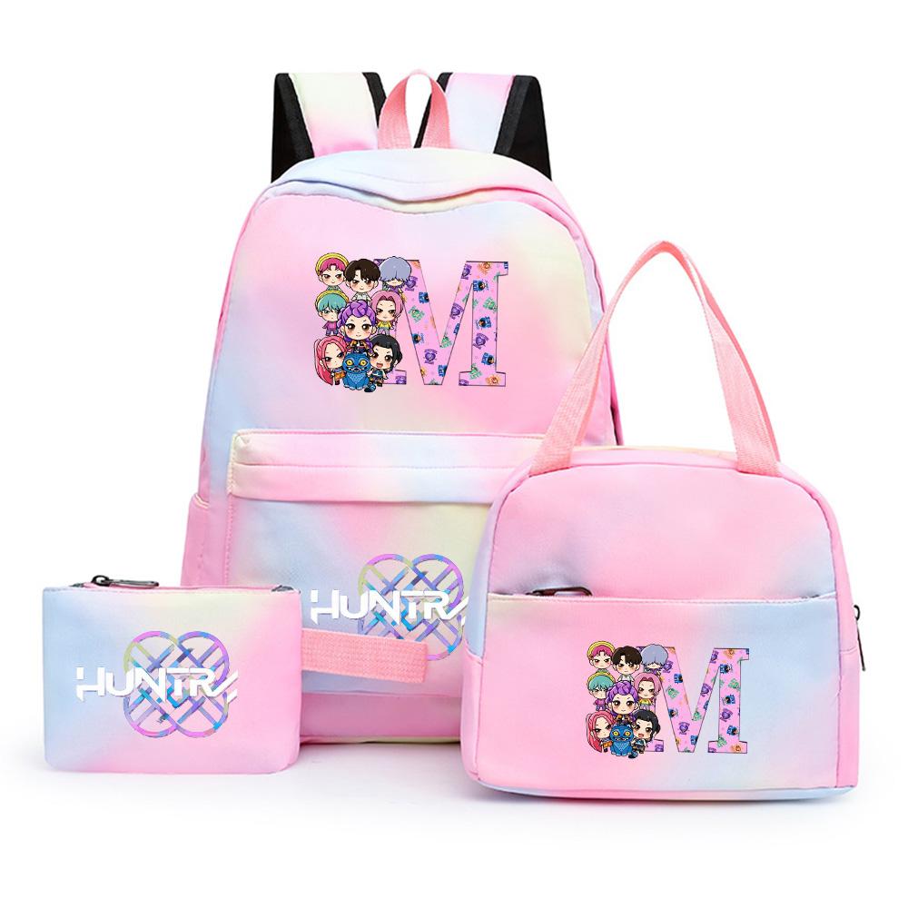 3Pcs/set K-Pop Printed Backpack with Pencil Case Lunch Bag for Teenager Girl Boy Bookbag Large Capacity Waterproof Travel Bag Kid Gift Mochila