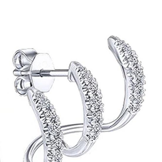 Yousheng 1 Pair Stud Earrings Three Layers Arc Temperament Shining Rhinestones Ear Studs Fashion Jewelry
