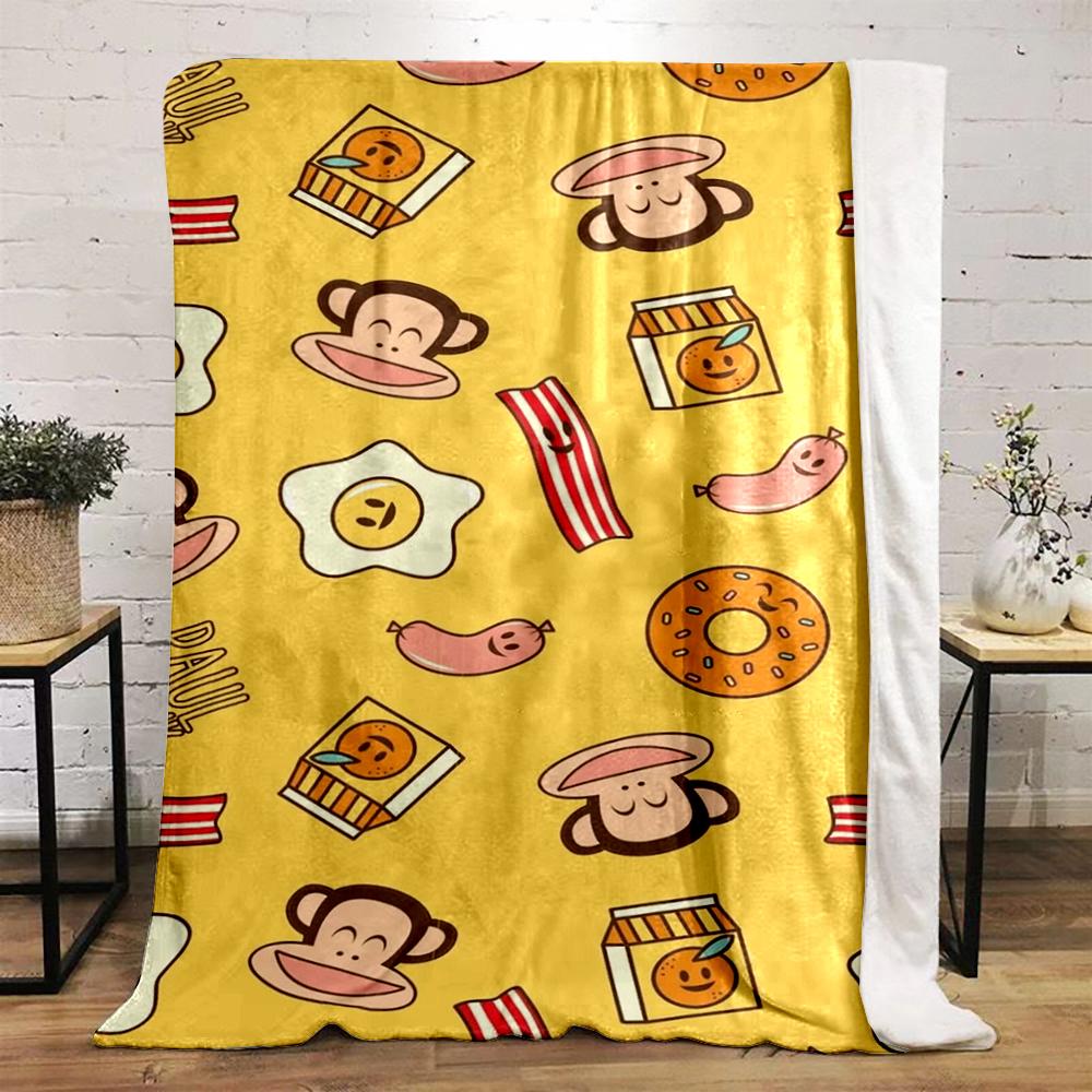 Cute Breakfast-Themed Cartoon Warm Quiltfor Home Decor, Flannel Blanket for Bedroom, Living Room, Sofa, and Nap.