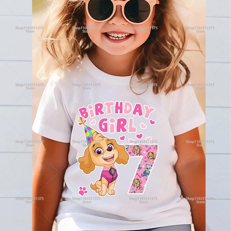 Süßes PAW Patrol Zahlen-T-Shirt Cartoon Mädchen Kleidung Kurzarm Sommer Kleinkind Baumwolle Geburtstag Kinder Outfit Outdoor Kleidung Geschenke