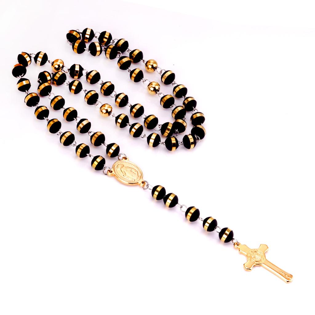 Vintage Rosary Cross Necklace With Madonna Pendant 63CM Chain Religious Jewelry For Women Men