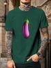 Unisex Navy Crew Neck Tee Single Vivid Purple Eggplant Cartoon Graphic Fresh Vegetable Vegan Farm Style Soft Cotton Casual Top