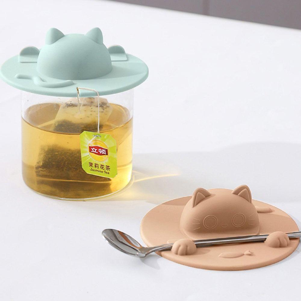 New Cat-shaped Tea Bag Mug Topper Dustproof Universal Cup Covers Squeezer Multi-functional Water Cup Lid