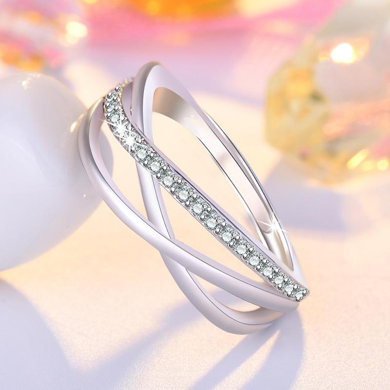 Fashion Ladies Crystal Cross Open Adjustable Rings Jewelry