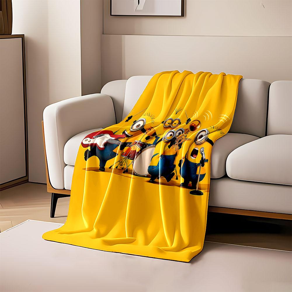 

Yellow characters playing music instruments on a vibrant yellow background. for all seasons blanket lunch break throw gift 80cm x 120cm