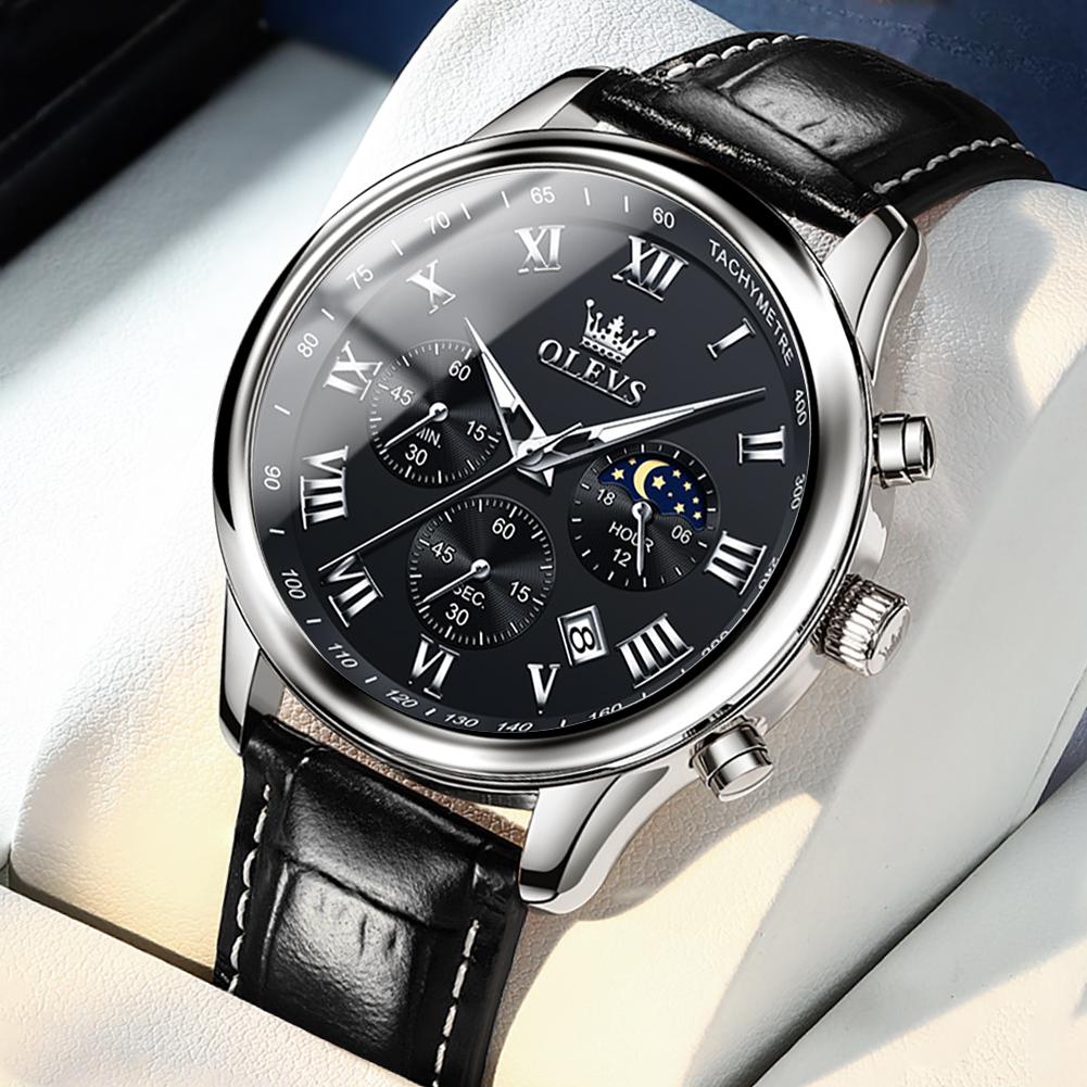 OLEVS Men's Watches Fashion Business Stainless Steel Original Brand Quartz Wristwatch for Man Waterproof Luminous Chronograph