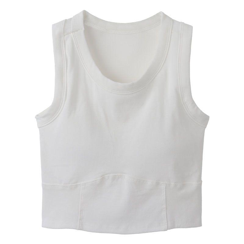 

Fashion I-Shaped Vest Padded Strap Women s Summer American Short Inner Outwear Black Sports Tops White Free size fixed chest pad