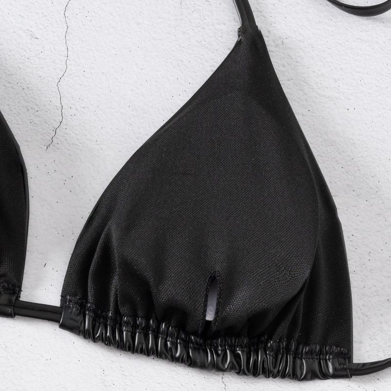 Kadın Mayosu Seksi Siyah Halter Yaka Üçgen Çanta Yanı Dantelli Bikini Bölünmüş Takım Plaj Giyim Mayo