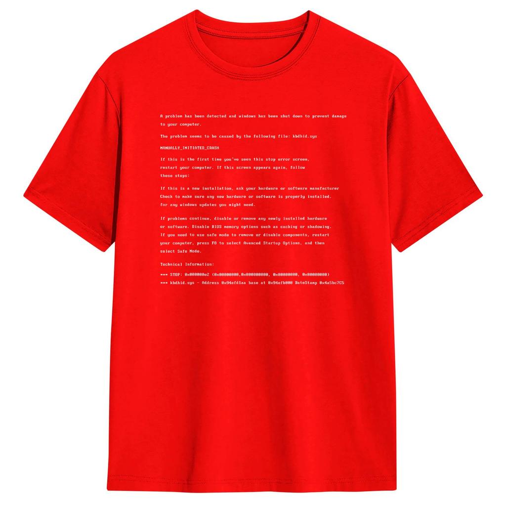 Unisexs Blue Screen of Death Error Tshirt Computer Crash PC T Shirts Tops Summer Streetwear Crewneck Harajuku Casual Tee Shirt