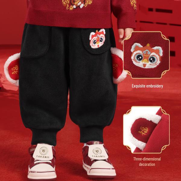 Kaka Panda Fleece-lined New Year Pants for Kids Winter Outfit
