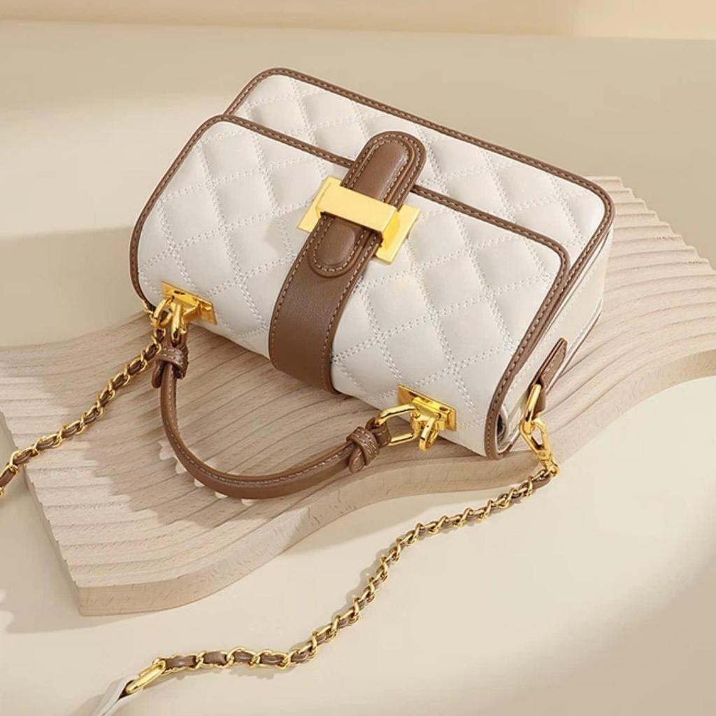 YUYULA Crossbody Bag, Leather Handbag, Chain Bag, White