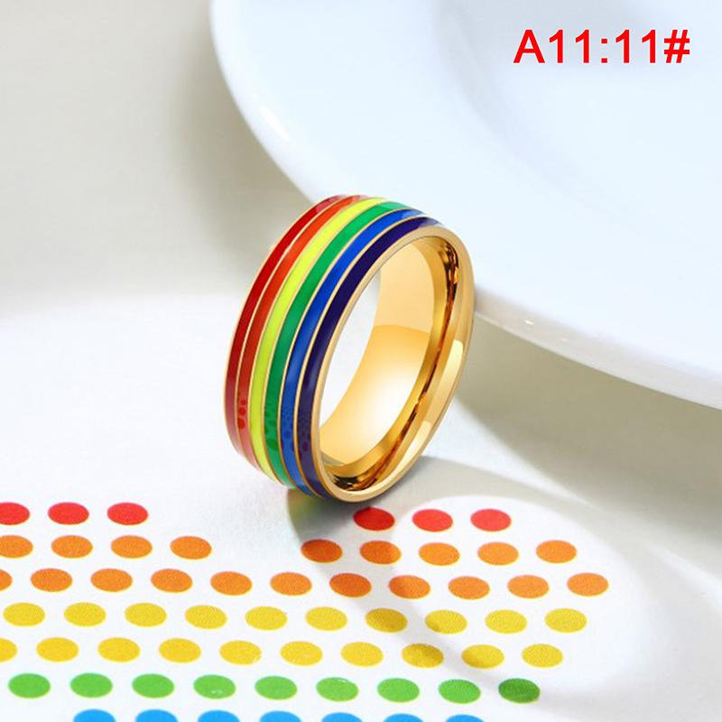 Rustfritt stål Emalje Rainbow Lgbt Ring Lesbisk Gay Ring