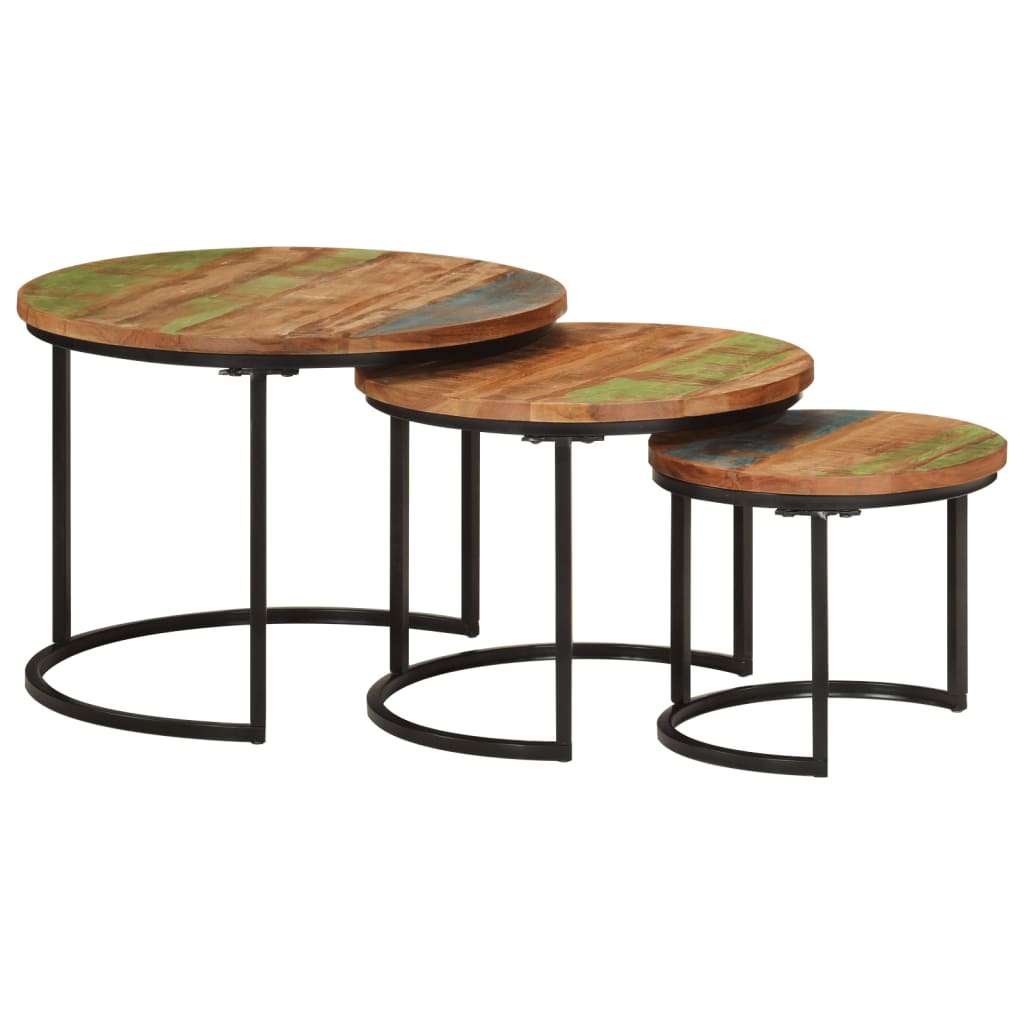  Slotted Tables, 3 Pcs., Solid Reclaimed Wood