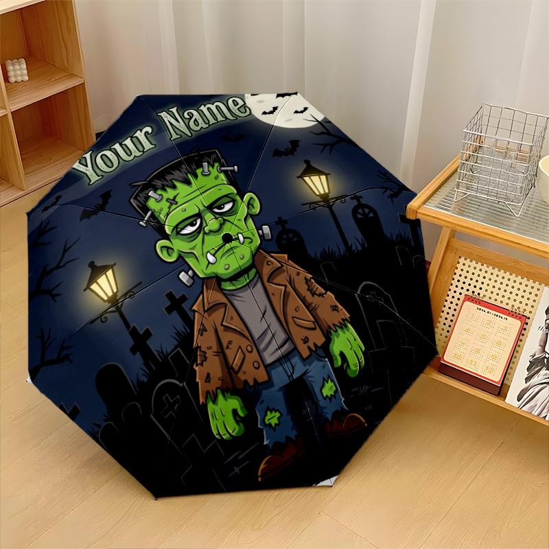 Custom Text Automatic 8 Bone Umbrella, Portable Sun Rain Protection UmbrellaFrankenstein's Monster