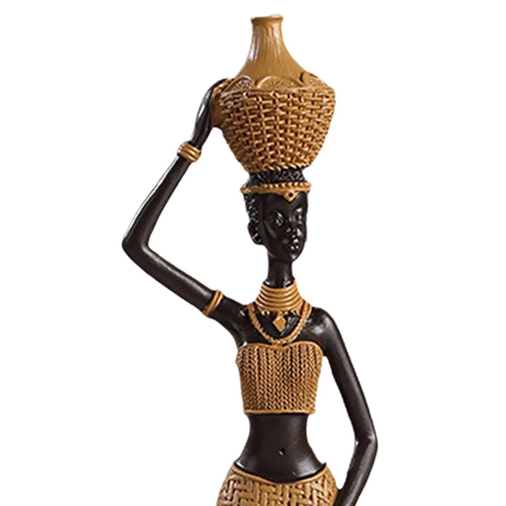 African Woman Figure Table Sculpture Handmade Retro Weave Pattern Decorative for