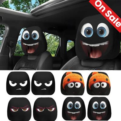 2Pcs Funny Face Printed Car Headrest Covers Universal Polyester Pillowcases Washable Cute for Auto Interior Decoration