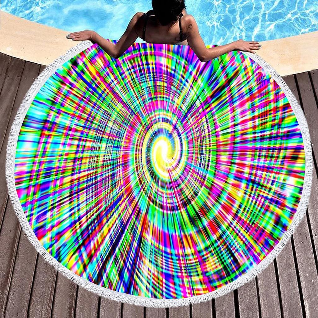 Round Beach Towel Psychedelic Surrealism Beach Blanket,Soft Comfortable Anti-Sand Absorbent Quick-drying Pool Towel Picnic Mat