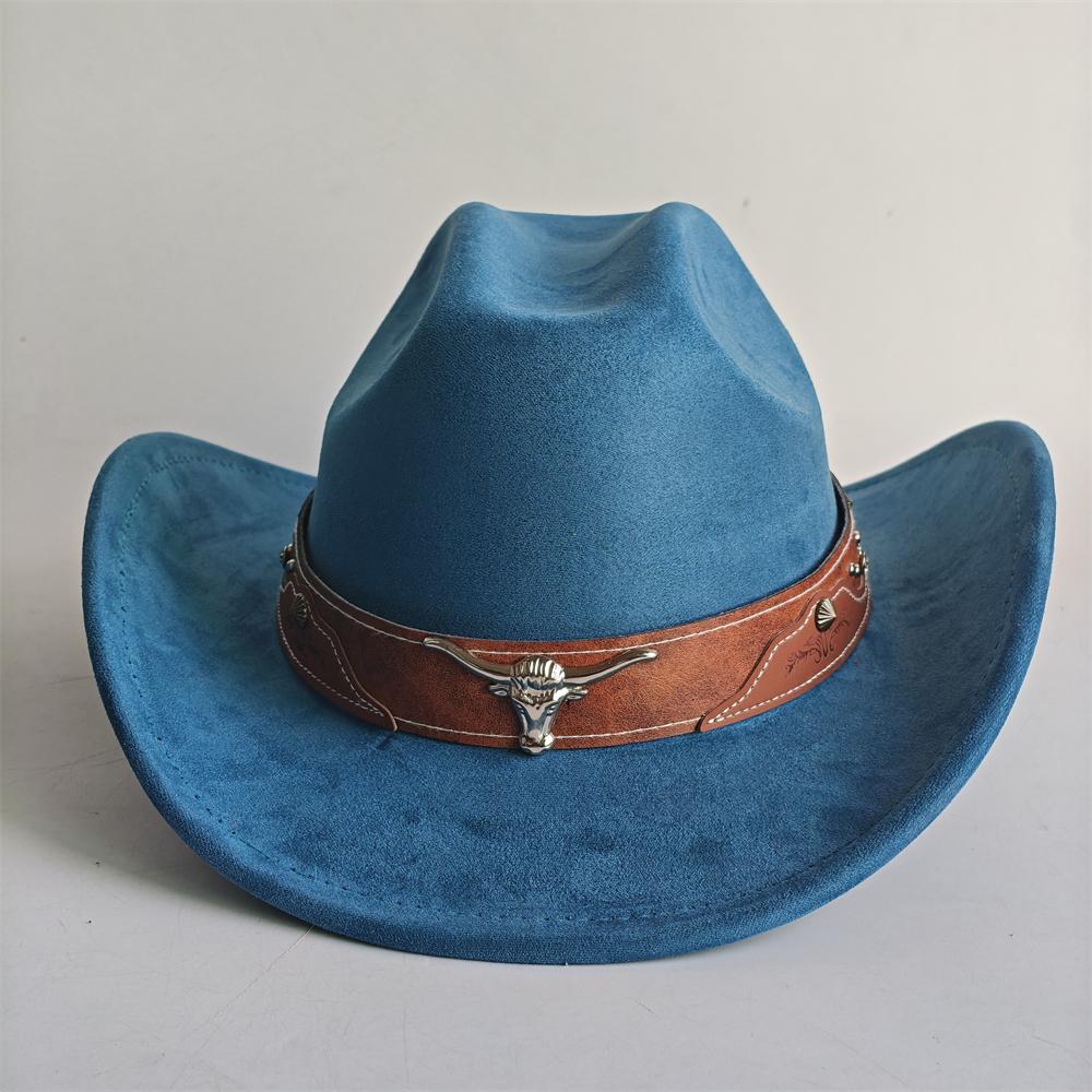 

2026 Bull Head Accessories Cowboy Hat for Women Men 7.5CM Wide Brim Western Suede Hat for Cowboys and Cowgirls sombrero vaquero 56-58cm