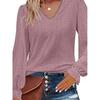 Loose Cutout V-neck Long-Sleeved Top European and American Loose Hollow out V-neck Long sleeve Top
