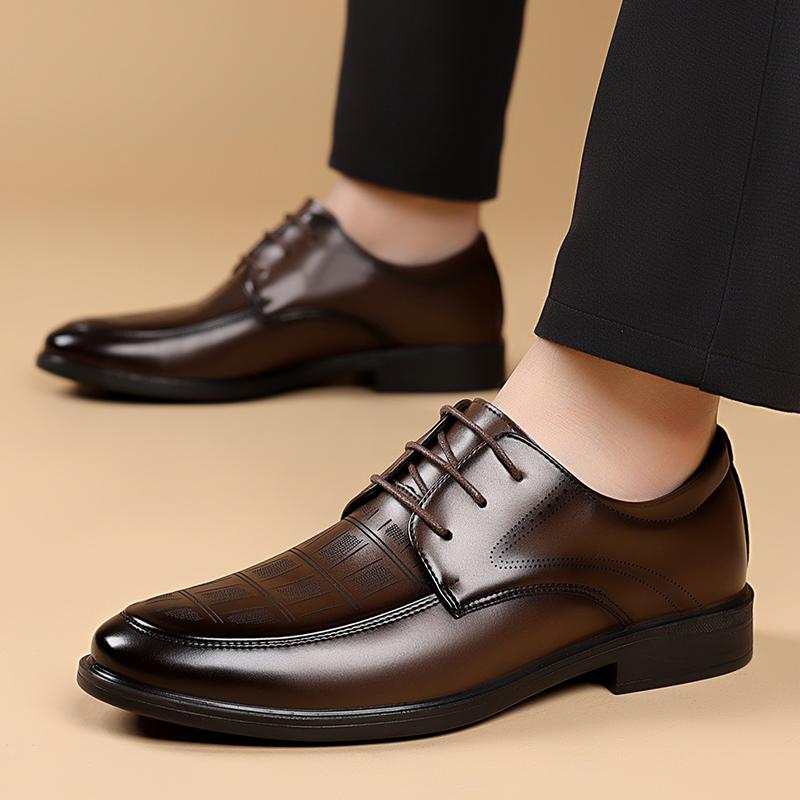 Fashion New Classic Flats Luxury Brand Shoes  Men's Elegant Black Dress Shoes Authentic Leather Lace Up Oxfords Business Social Footwear