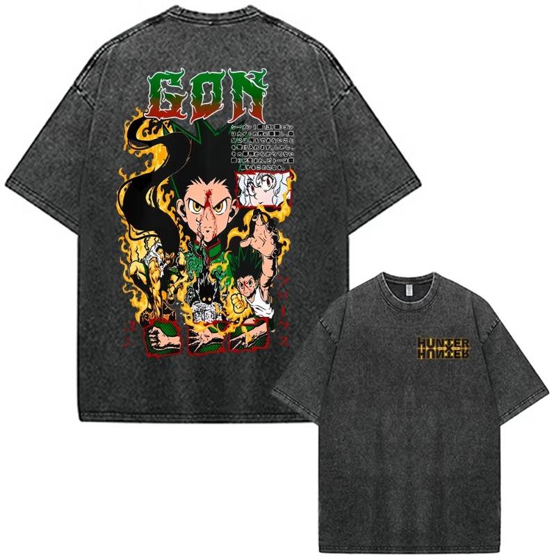 Anime Hunter X Hunter Chrollo Lucilfer Phantom Troupe Vintage Gewaschenes T-Shirt Mode Locker Baumwolle Kurzarm T-Shirt