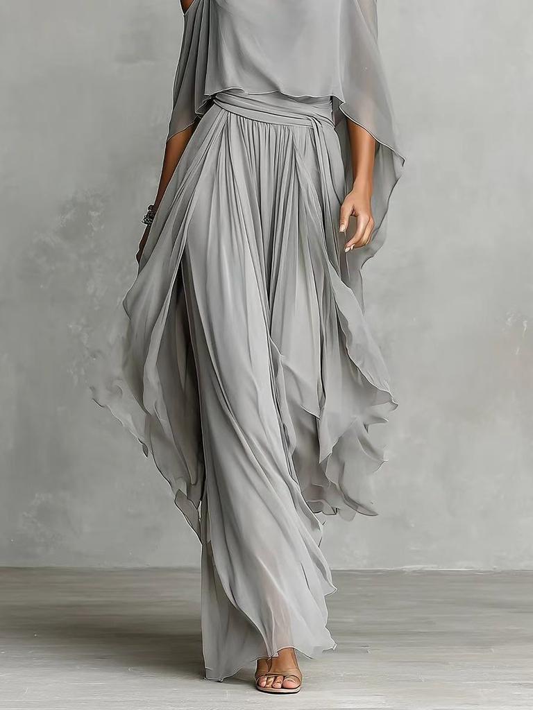 DM092 Amazon Unabhängige Station 20206 Neues Träger-Off-Shoulder Elegantes Blusenoberteil mit Chiffon Asymmetrisch Lang