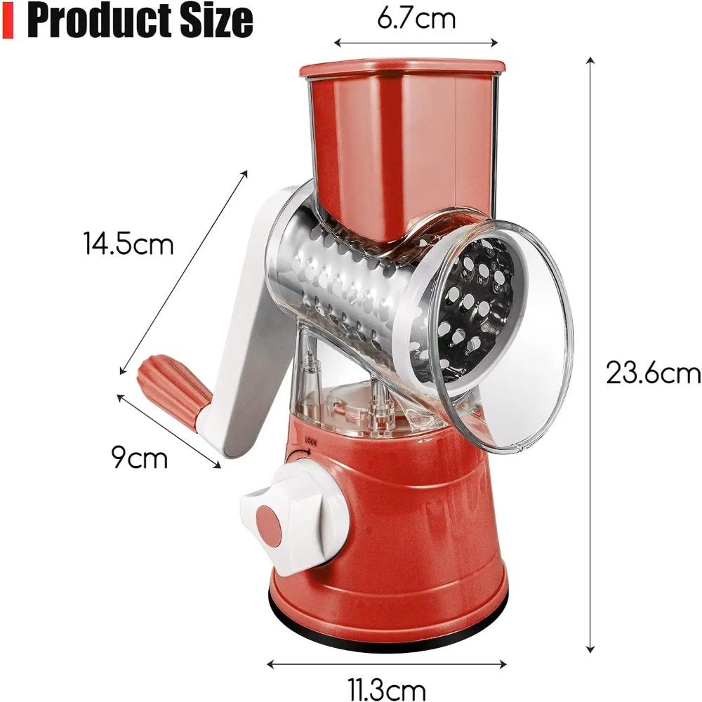 

Терка для сыра роторная, роторная терка для кухни, терка 3 в 1, овощерезка с 3 барабанными лезвиями, быстрорежущая сырная терка красный