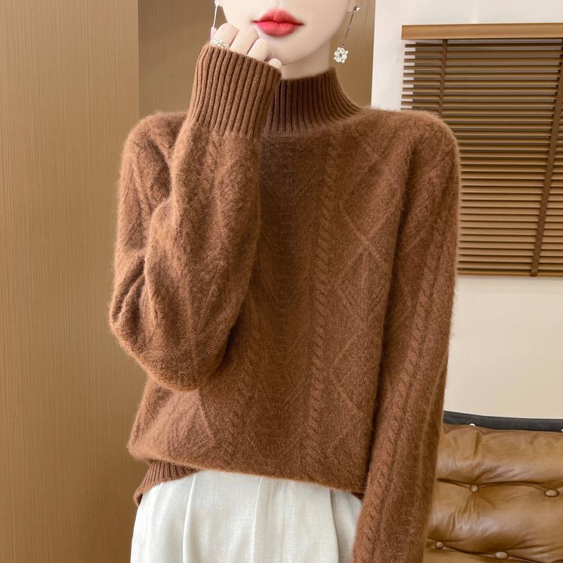 Damski sweter kaszmirowy kaszmir Qinghe 30% kaszmir 70% wełna jesienno-zimowy pulower ciepły i modny