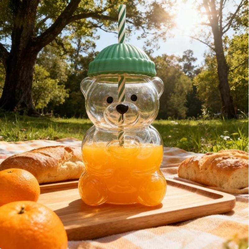 Das perfekte Nikolausstrumpf-Geschenk! 500ML Niedlicher Bärenglas mit Strohhalm Lustige und Funktionale Tasse für Kinder Urlaubsgeschenk