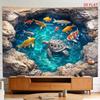 2D Flat, [2D Plane Printing] 1 Large Size/small Size Pattern Printed Tapestry- Aquatic, Turtle, Fish, Pond, Transparency, Room Wall Decoration, Non-lu