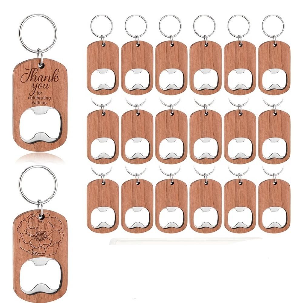 12pcs Custom Wooden Bottle Opener Keychain, Personalized Text & Logo, DIY Engraving Wood Openers for Customized Gifts, Wedding Favors