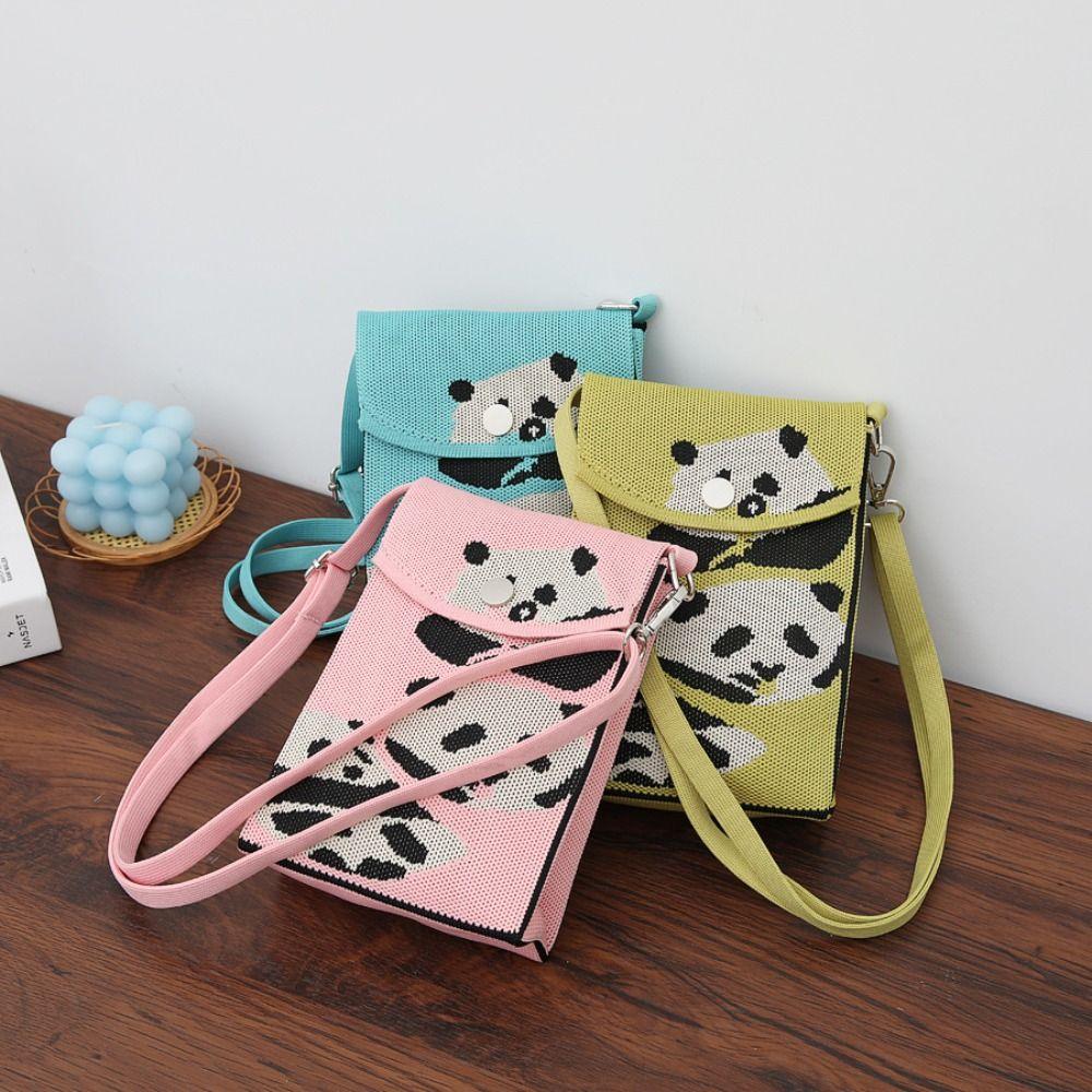 

Knit Mobile Phone Bag Cartoon Panda Tote Bag Reusable Crossbody Bag Women
