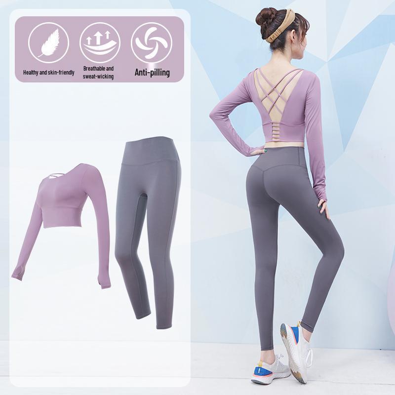 Women's Red Short Sleeve Slimming Yoga Top & Quick-Dry Running Fitness Set