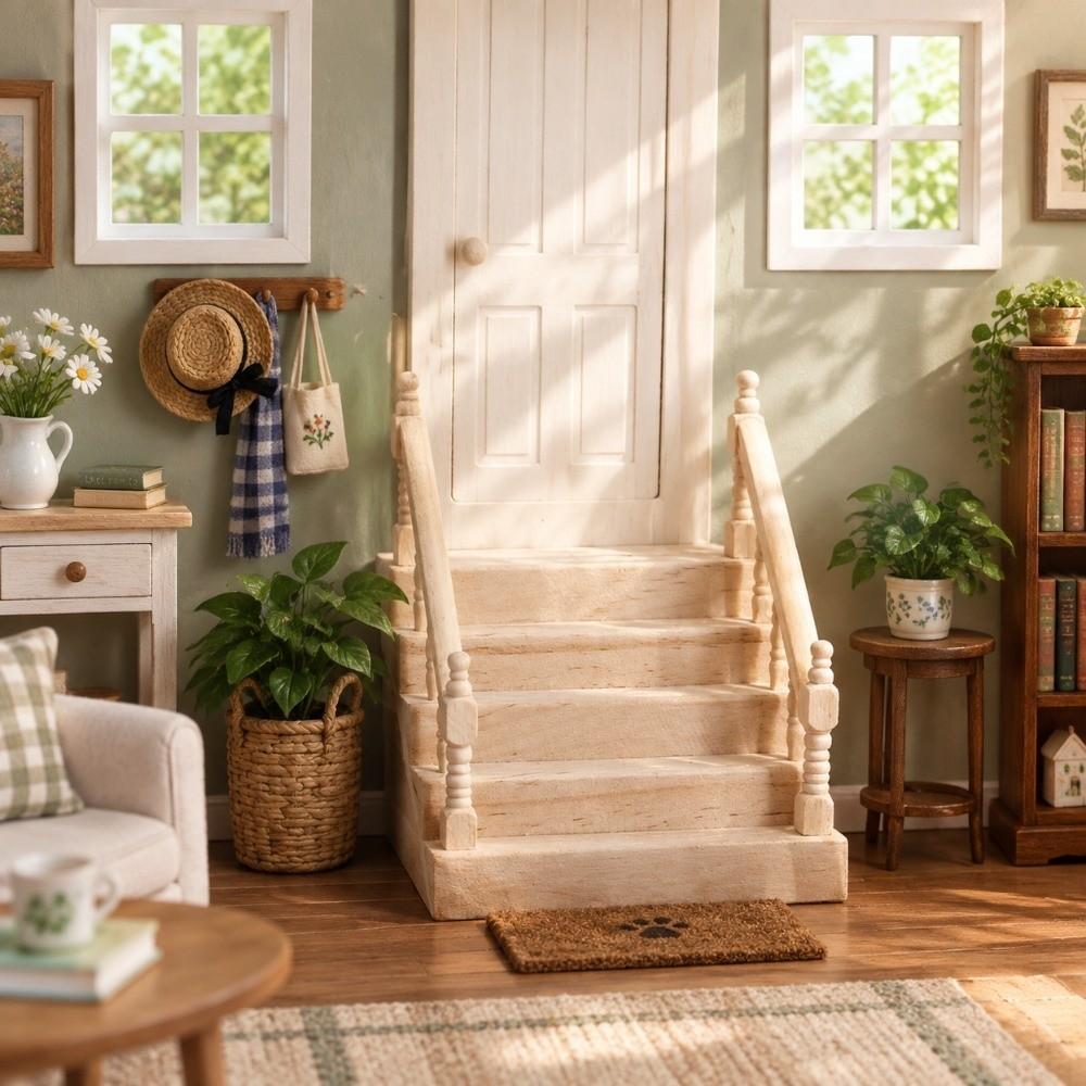 Delicate Miniature Handrail Staircase Plain Dollhouse Stairs Mini House