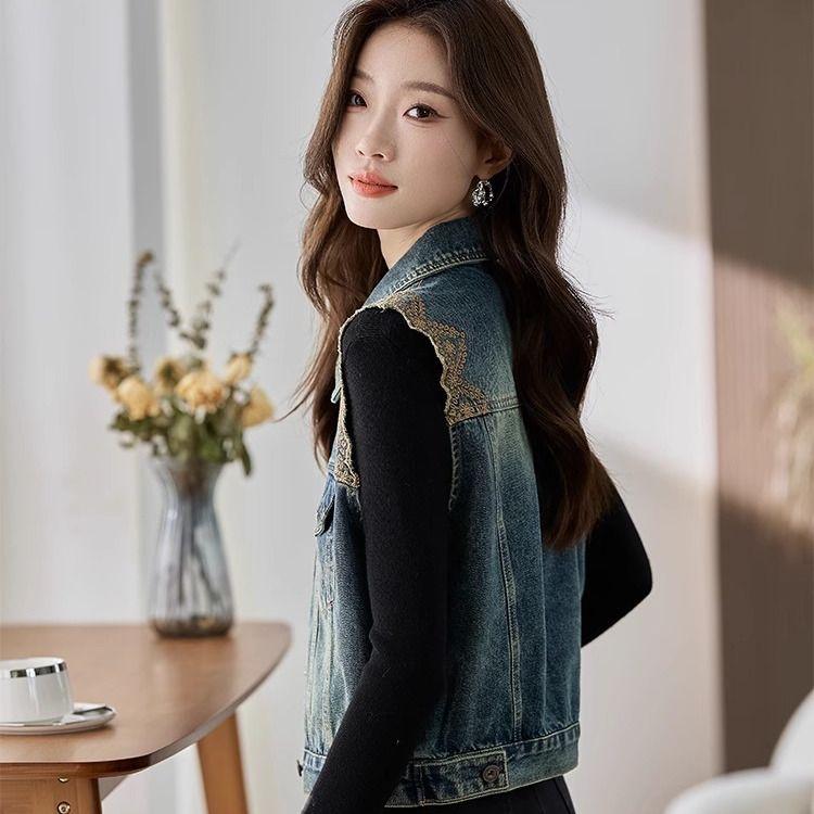 Embroidered Denim Vest Jacket for Women Spring Autumn Sleeveless Chic Short Top