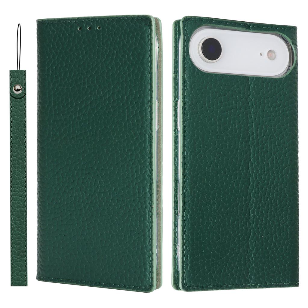 For iPhone Air Wallet Case Genuine Cow Leather Phone Cover Litchi Texture