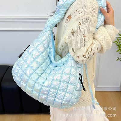 Autumn and Winter Nylon Cloth Down Bag Women's 2025 New Trendy Diamond Tote Bag Casual Large-capacity Shoulder Messenger Bag