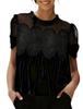 Women's Elegant Velvet Lace Round Neck Bell Sleeve Top