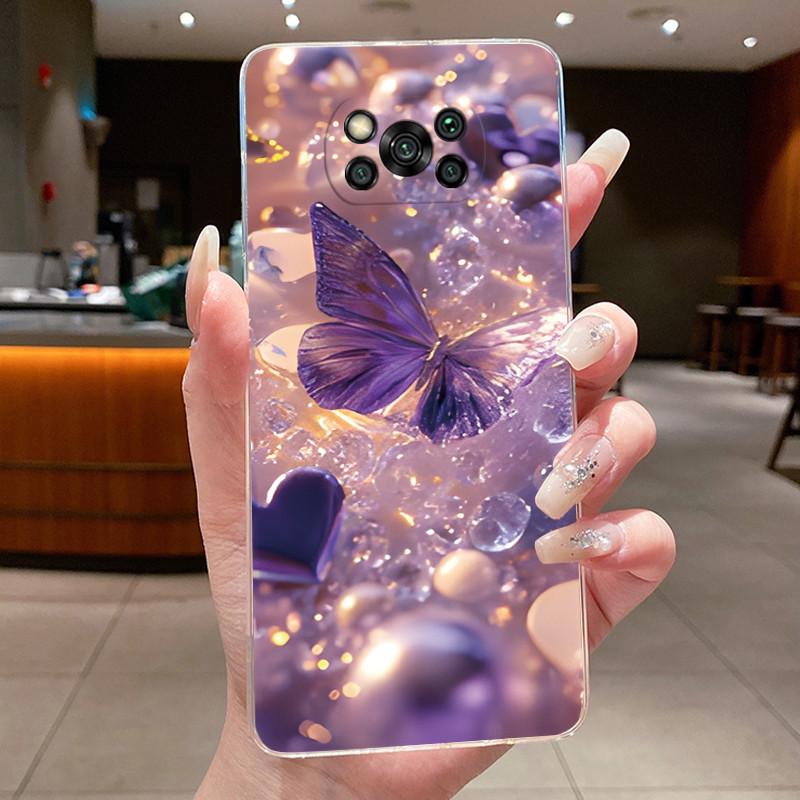 Phone Case For Xiaomi POCO X3/POCO X3 NFC/POCOX3 PRO Fundas Butterfly Bow Protective Casing Transparent Soft Silicone TPU Cover
