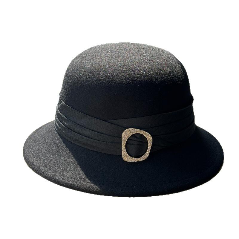 French retro top hat Hepburn style casual versatile elegant woolen bucket hat fashion celebrity bucket hat trend