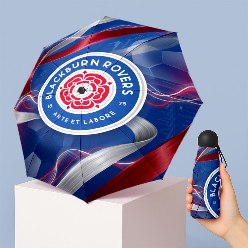 Blackburn Rovers Football Pattern Printed Mini 5 Folds 8 Ribs Compact Umbrella Windproof Waterproof Lightweight Portable Folding