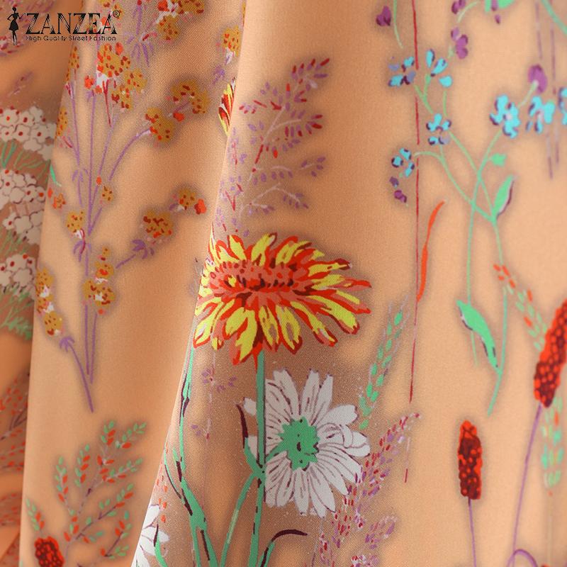 ZANZEA Women Casual Round Neck 3/4 Sleeve Loose Print Blouse