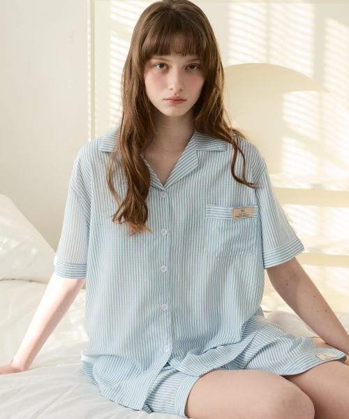 [Pink Zone] Mist Short-Sleeve Collar Pajama Set [Shipped from Korea] 100% Authentic M
