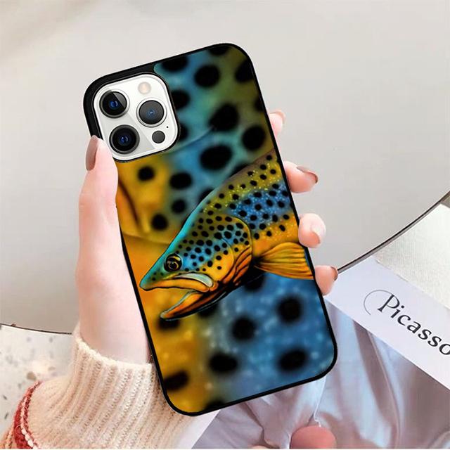 Braune Forelle Fliegenfischen Handyhülle für iPhone 17 Air 16 16e 15 Plus für Apple 13 11 12 14 Pro Max Hülle coque fundas