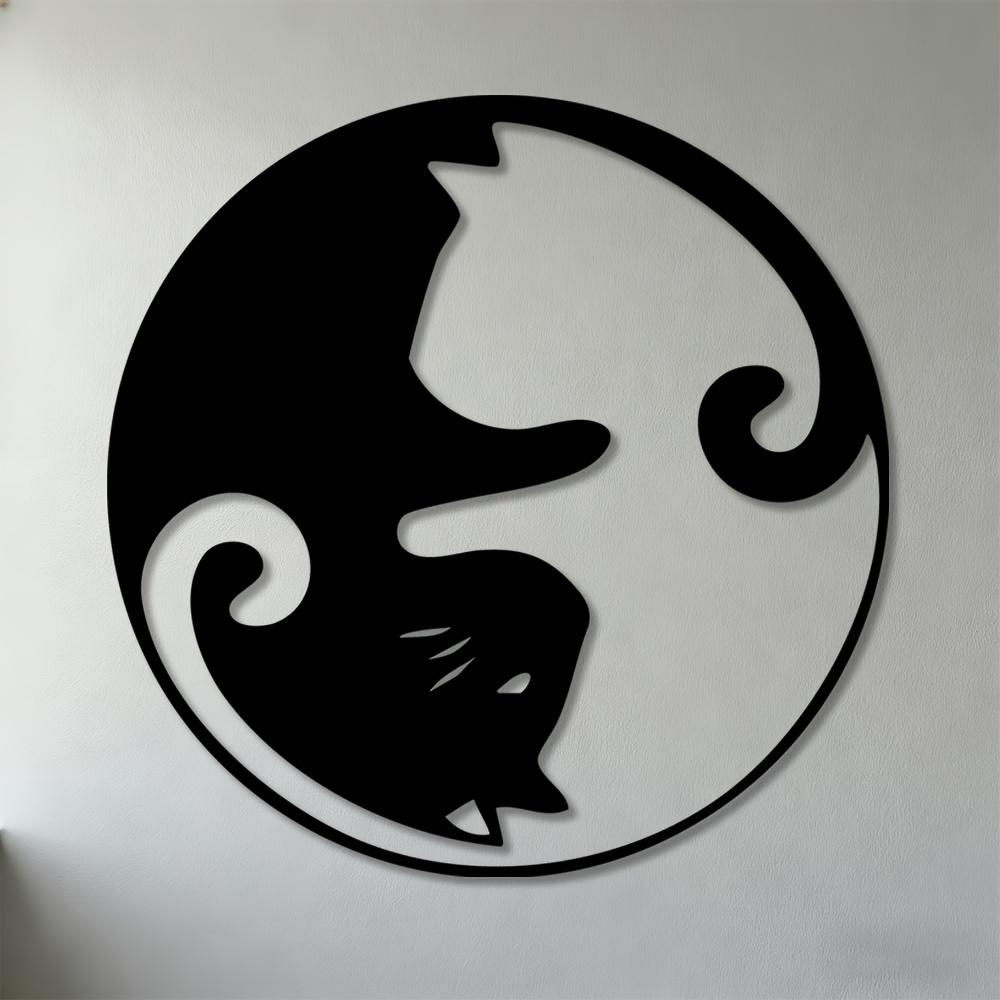 

1pc 2D Flat Yin Yang Cat Metal Wall Art Modern Home Decor Living Room Bedroom Office 25cm-9.84inch чёрный