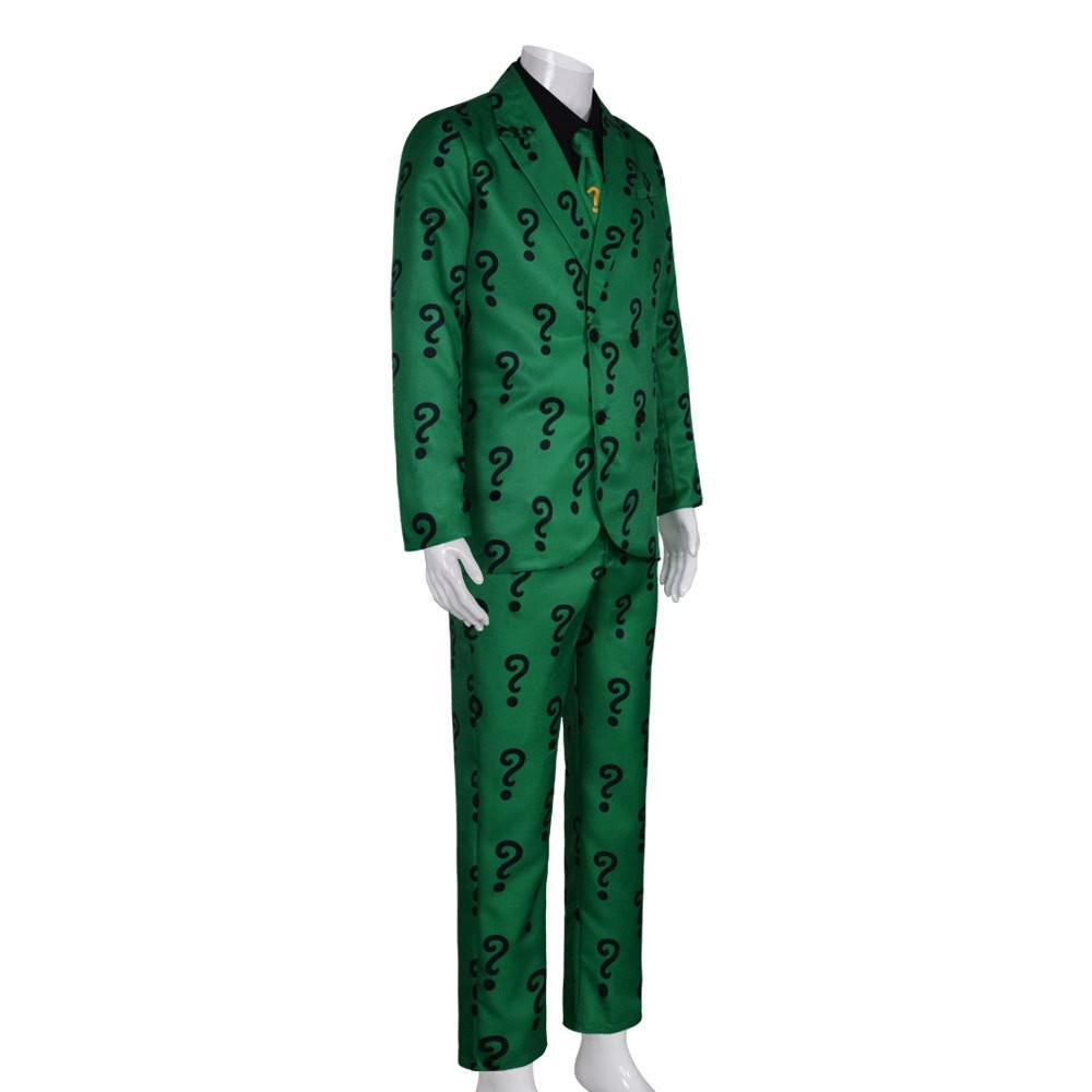 Anime Figures Villains Riddler party Carniva Joker Outfit Coat Pants With Hat halloween Party For Men Adult