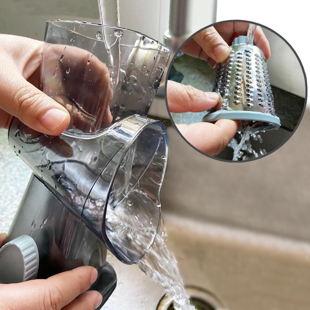 Rotary Cheese Grater Shredder with Handle Handheld Round Mandoline Vegetable Slicer Carrot Shredder Nut Grinder with 3 Replaceable Stainless Steel