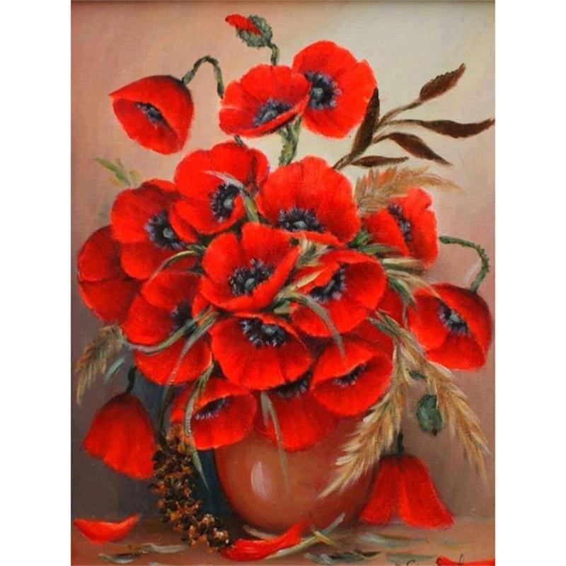 

DIY Алмазная картина Красные цветы Набор для вышивки крестом Мозаичное искусство Алмазная картина Полный круг Алмазное украшение для дома Round 20x30cm